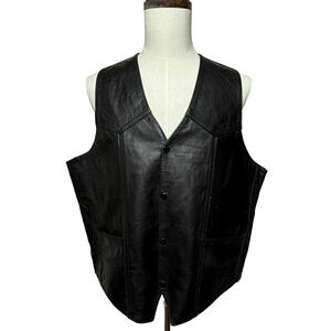 Unik Leather‎ Vest Mens 48 XL Black Western Snap Front Motorcycle Biker